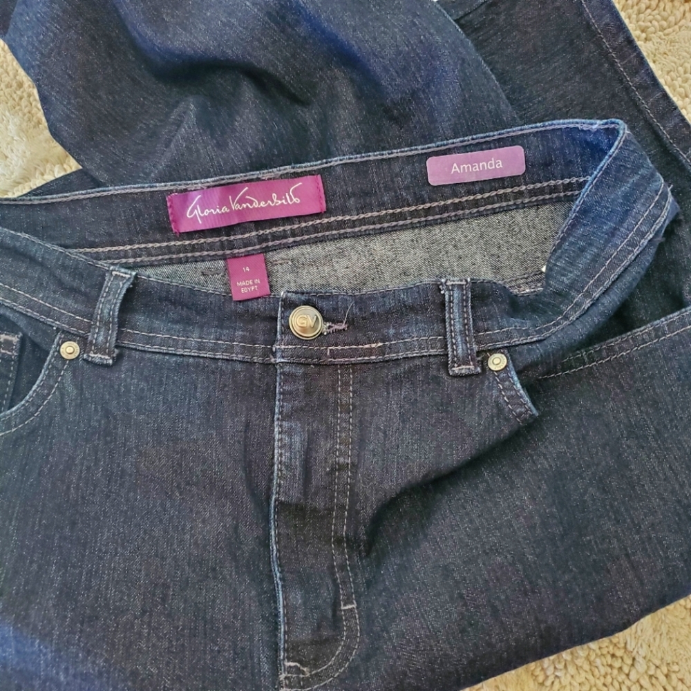 GLORIA VANDERBILT Sz 14 AMANDA Dk Wash Blue Denim Jeans Straight High Rise - Picture 2 of 16